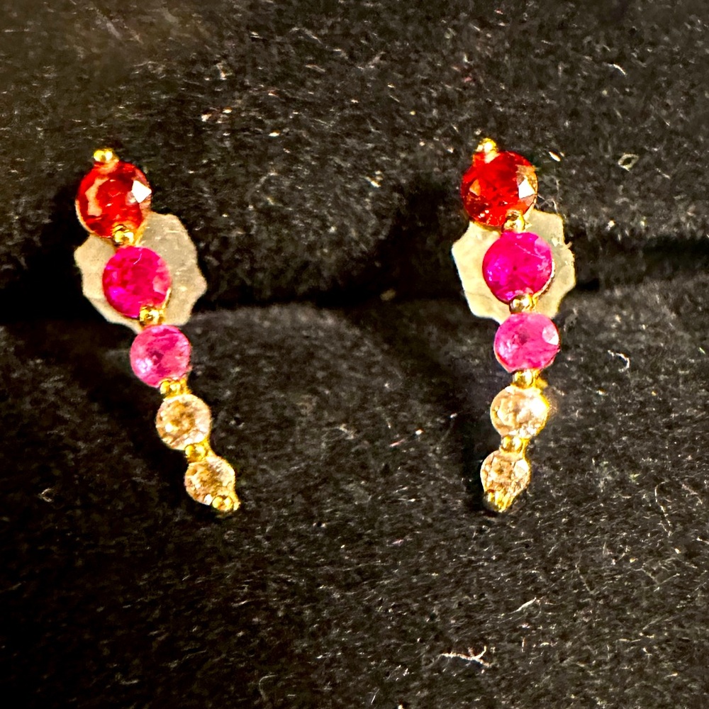 New 18K SOLID Real Gold & gemstone climber earrings colorful stunning 😍